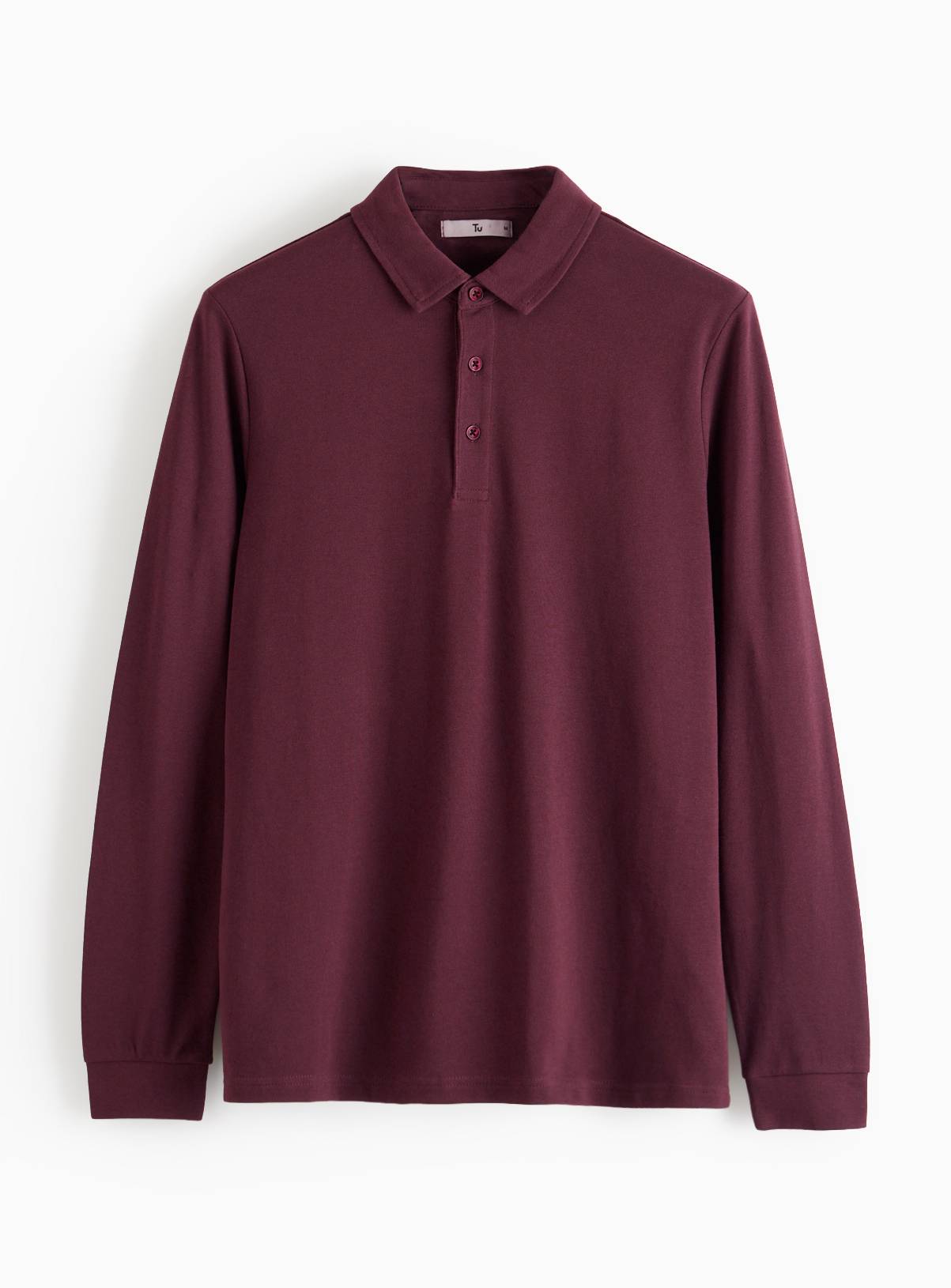 Dark Red Long Sleeve Pique Polo Shirt XL - Image 3